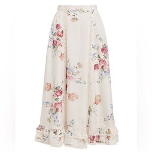 100% SILK LOVESHACKFANCY Navya midi skirt floral ivory lace inlay 6
